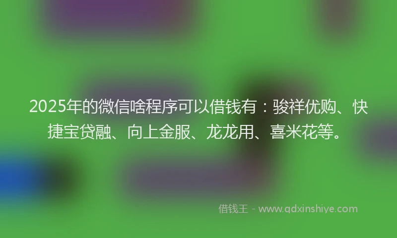 2025年的微信啥程序可以借钱有：骏祥优购、快捷宝贷融、向上金服、龙龙用、喜米花等。