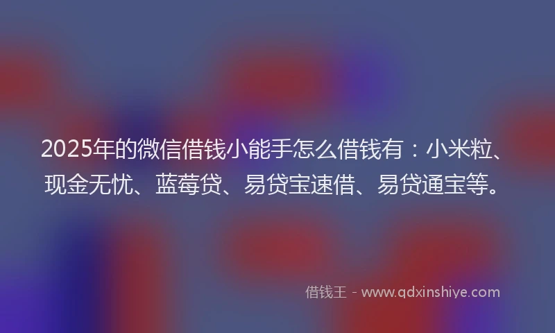 2025年的微信借钱小能手怎么借钱有：小米粒、现金无忧、蓝莓贷、易贷宝速借、易贷通宝等。