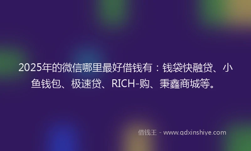2025年的微信哪里最好借钱有：钱袋快融贷、小鱼钱包、极速贷、RICH-购、秉鑫商城等。