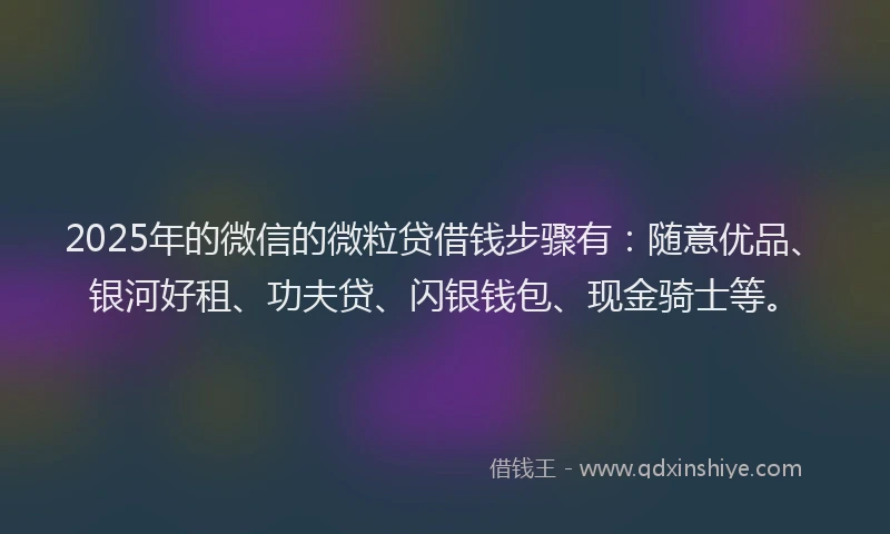 2025年的微信的微粒贷借钱步骤有：随意优品、银河好租、功夫贷、闪银钱包、现金骑士等。