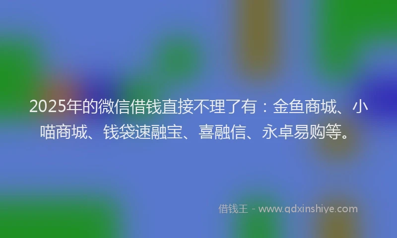 2025年的微信借钱直接不理了有：金鱼商城、小喵商城、钱袋速融宝、喜融信、永卓易购等。