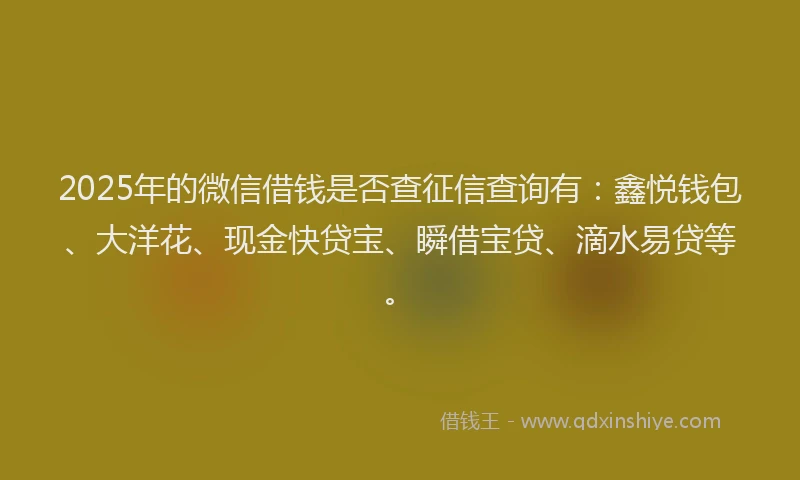 2025年的微信借钱是否查征信查询有：鑫悦钱包、大洋花、现金快贷宝、瞬借宝贷、滴水易贷等。