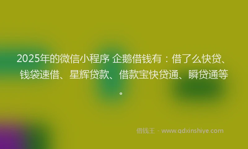 2025年的微信小程序 企鹅借钱有：借了么快贷、钱袋速借、星辉贷款、借款宝快贷通、瞬贷通等。
