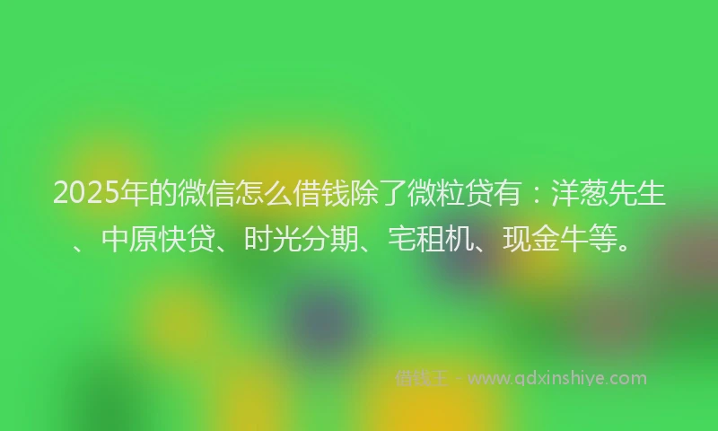 2025年的微信怎么借钱除了微粒贷有：洋葱先生、中原快贷、时光分期、宅租机、现金牛等。
