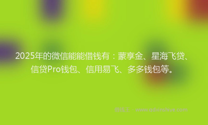 2025年的微信能能借钱有：蒙享金、星海飞贷、信贷Pro钱包、信用易飞、多多钱包等。