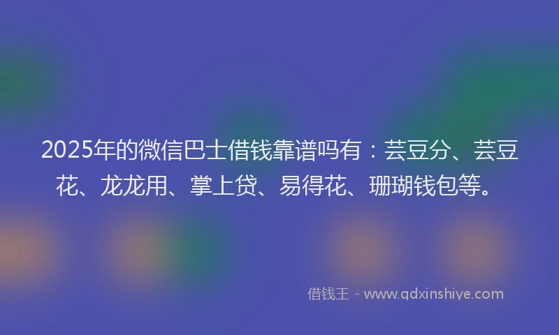 2025年的微信巴士借钱靠谱吗有：芸豆分、芸豆花、龙龙用、掌上贷、易得花、珊瑚钱包等。