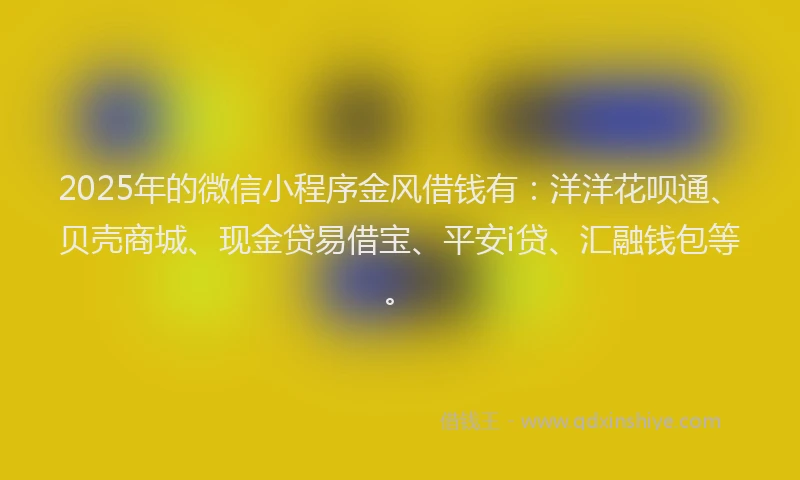 2025年的微信小程序金风借钱有：洋洋花呗通、贝壳商城、现金贷易借宝、平安i贷、汇融钱包等。