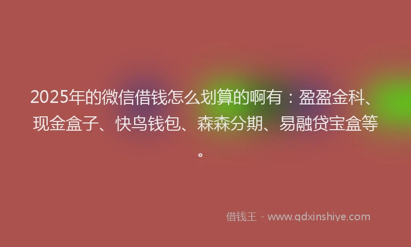 2025年的微信借钱怎么划算的啊有：盈盈金科、现金盒子、快鸟钱包、森森分期、易融贷宝盒等。