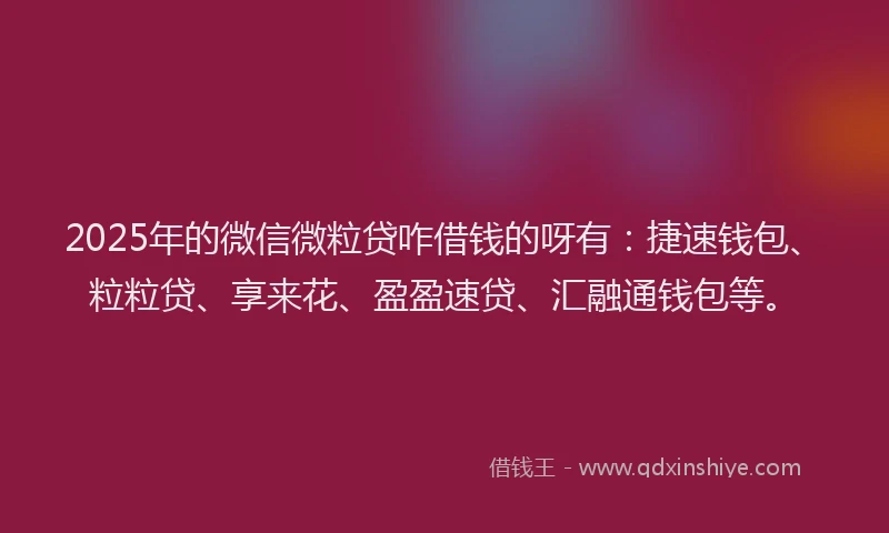 2025年的微信微粒贷咋借钱的呀有：捷速钱包、粒粒贷、享来花、盈盈速贷、汇融通钱包等。
