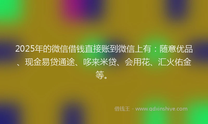 2025年的微信借钱直接账到微信上有：随意优品、现金易贷通途、哆来米贷、会用花、汇火佑金等。