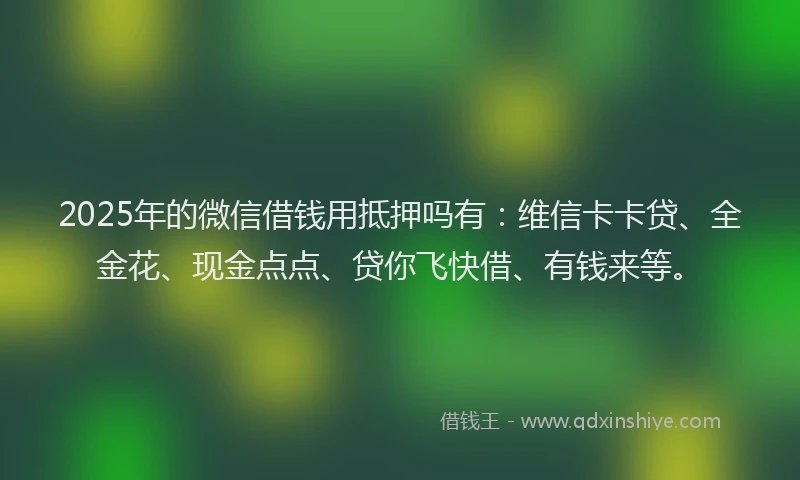 2025年的微信借钱用抵押吗有：维信卡卡贷、全金花、现金点点、贷你飞快借、有钱来等。
