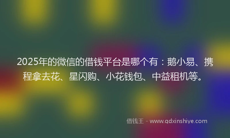 2025年的微信的借钱平台是哪个有：鹅小易、携程拿去花、星闪购、小花钱包、中益租机等。