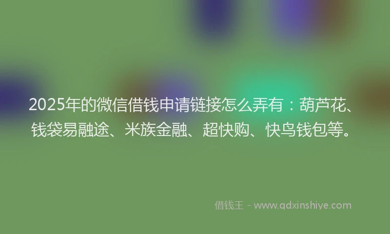 2025年的微信借钱申请链接怎么弄有：葫芦花、钱袋易融途、米族金融、超快购、快鸟钱包等。