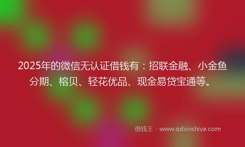 2025年的微信无认证借钱有：招联金融、小金鱼分期、榕贝、轻花优品、现金易贷宝通等。