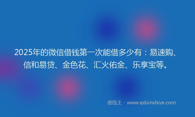 2025年的微信借钱第一次能借多少有：易速购、信和易贷、金色花、汇火佑金、乐享宝等。