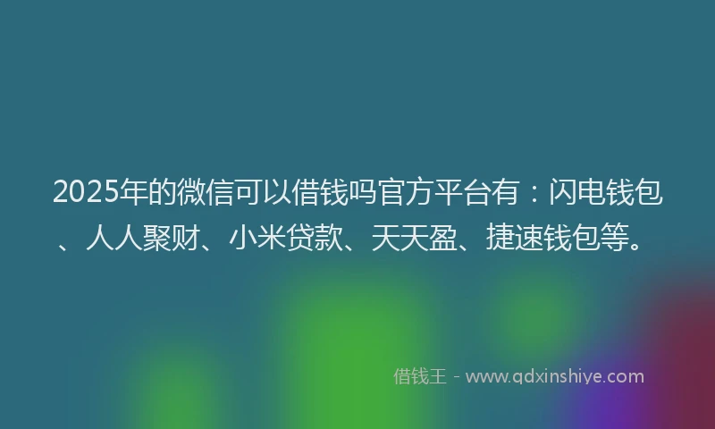 2025年的微信可以借钱吗官方平台有：闪电钱包、人人聚财、小米贷款、天天盈、捷速钱包等。