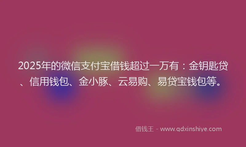 2025年的微信支付宝借钱超过一万有：金钥匙贷、信用钱包、金小豚、云易购、易贷宝钱包等。