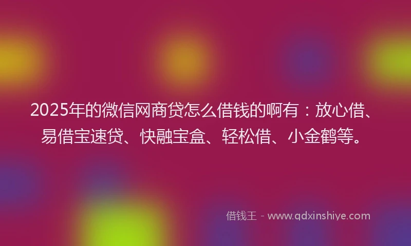 2025年的微信网商贷怎么借钱的啊有：放心借、易借宝速贷、快融宝盒、轻松借、小金鹤等。