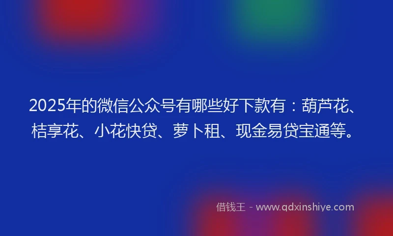 2025年的微信公众号有哪些好下款有：葫芦花、桔享花、小花快贷、萝卜租、现金易贷宝通等。