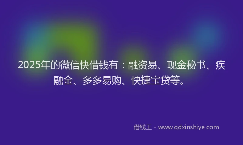 2025年的微信快借钱有：融资易、现金秘书、疾融金、多多易购、快捷宝贷等。