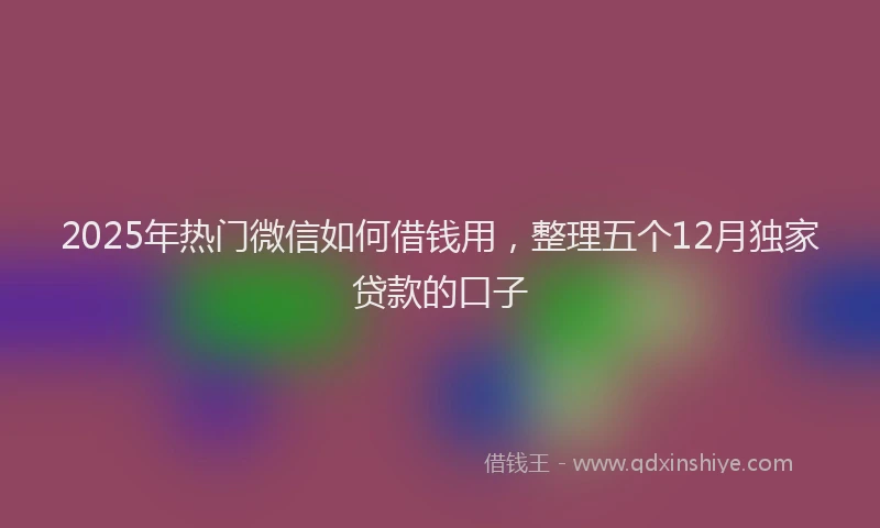 2025年热门微信如何借钱用，整理五个12月独家贷款的口子