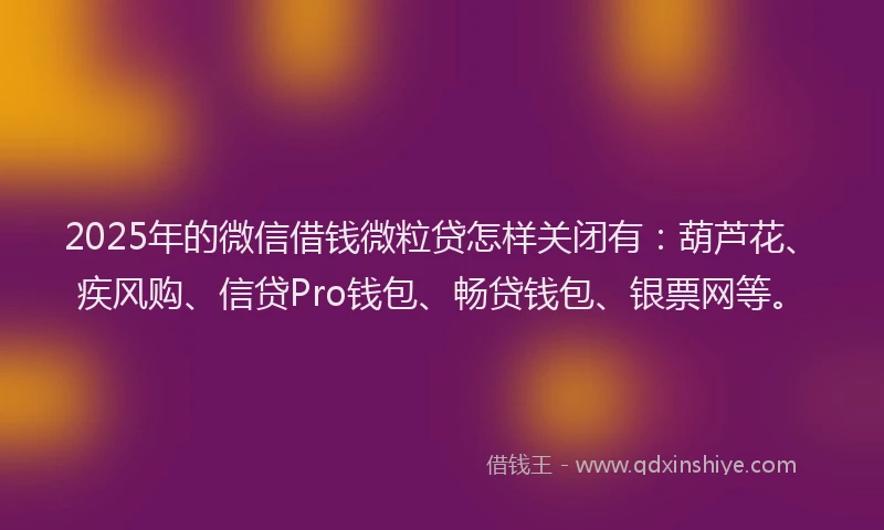2025年的微信借钱微粒贷怎样关闭有：葫芦花、疾风购、信贷Pro钱包、畅贷钱包、银票网等。