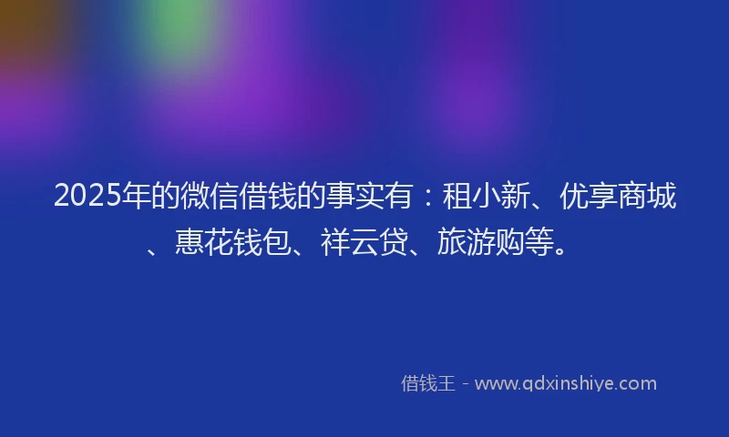 2025年的微信借钱的事实有：租小新、优享商城、惠花钱包、祥云贷、旅游购等。