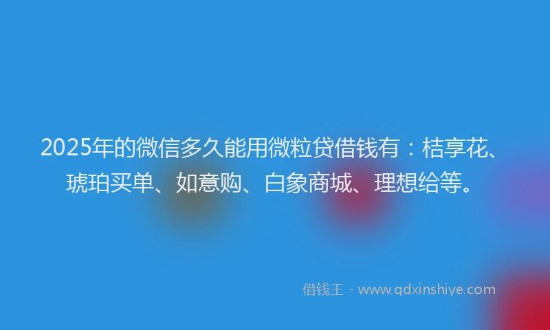 2025年的微信多久能用微粒贷借钱有：桔享花、琥珀买单、如意购、白象商城、理想给等。