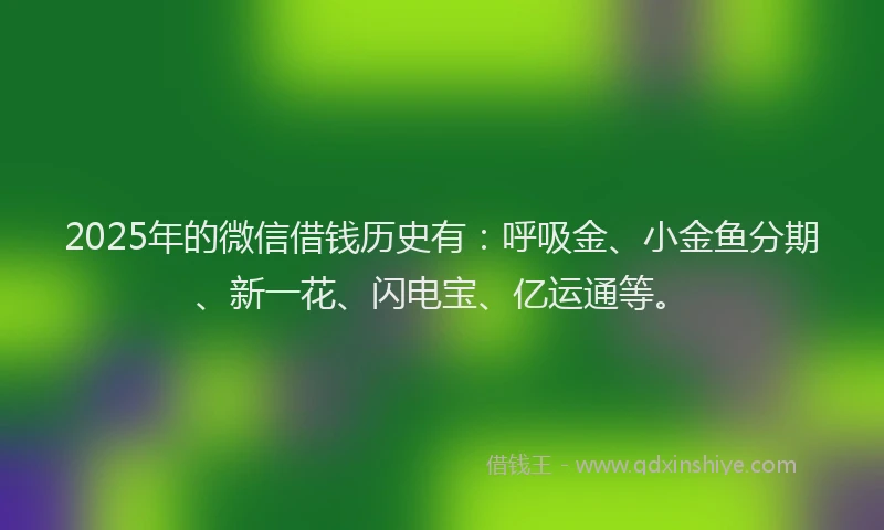 2025年的微信借钱历史有：呼吸金、小金鱼分期、新一花、闪电宝、亿运通等。