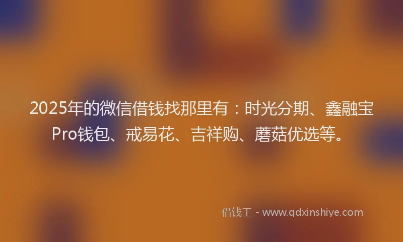 2025年的微信借钱找那里有：时光分期、鑫融宝Pro钱包、戒易花、吉祥购、蘑菇优选等。