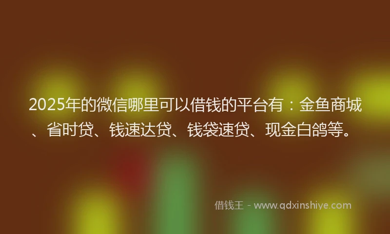 2025年的微信哪里可以借钱的平台有：金鱼商城、省时贷、钱速达贷、钱袋速贷、现金白鸽等。