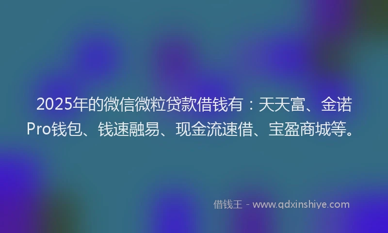2025年的微信微粒贷款借钱有：天天富、金诺Pro钱包、钱速融易、现金流速借、宝盈商城等。