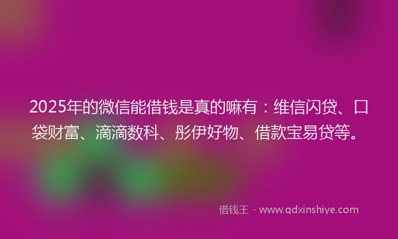 2025年的微信能借钱是真的嘛有：维信闪贷、口袋财富、滴滴数科、彤伊好物、借款宝易贷等。