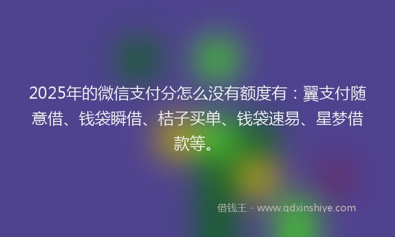 2025年的微信支付分怎么没有额度有：翼支付随意借、钱袋瞬借、桔子买单、钱袋速易、星梦借款等。