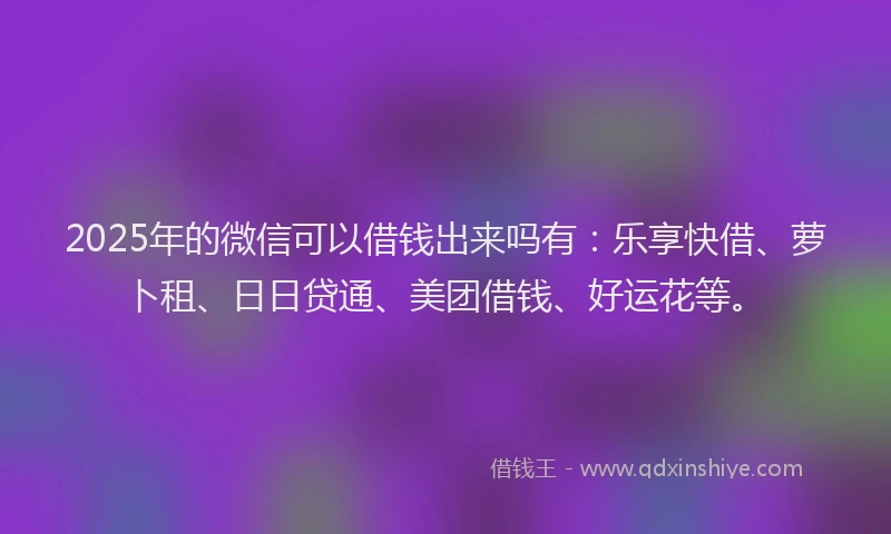2025年的微信可以借钱出来吗有：乐享快借、萝卜租、日日贷通、美团借钱、好运花等。