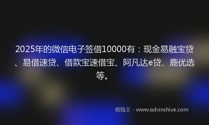 2025年的微信电子签借10000有：现金易融宝贷、易借速贷、借款宝速借宝、阿凡达e贷、鹿优选等。
