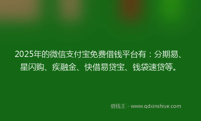 2025年的微信支付宝免费借钱平台有：分期易、星闪购、疾融金、快借易贷宝、钱袋速贷等。