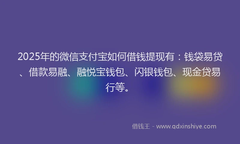 2025年的微信支付宝如何借钱提现有：钱袋易贷、借款易融、融悦宝钱包、闪银钱包、现金贷易行等。