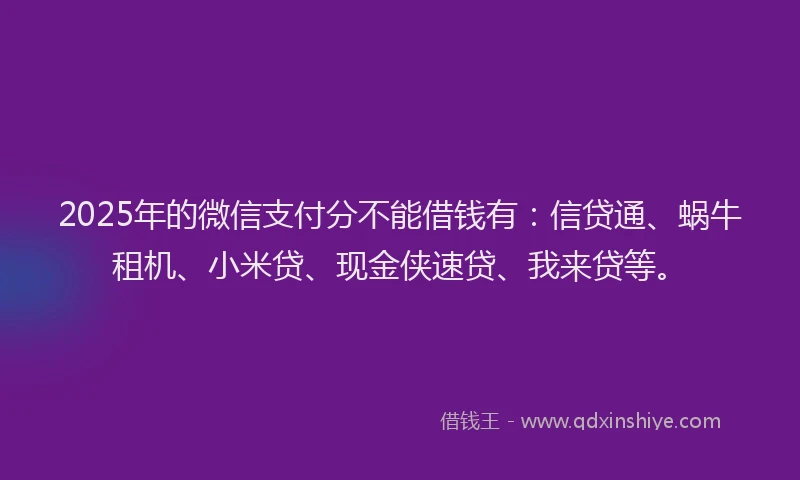 2025年的微信支付分不能借钱有：信贷通、蜗牛租机、小米贷、现金侠速贷、我来贷等。