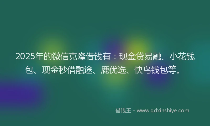2025年的微信克隆借钱有：现金贷易融、小花钱包、现金秒借融途、鹿优选、快鸟钱包等。