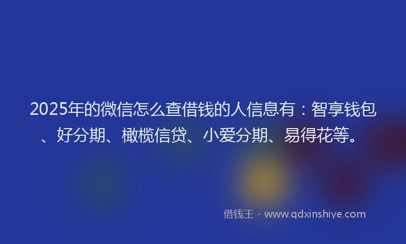 2025年的微信怎么查借钱的人信息有：智享钱包、好分期、橄榄信贷、小爱分期、易得花等。