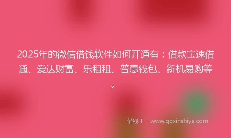 2025年的微信借钱软件如何开通有：借款宝速借通、爱达财富、乐租租、普惠钱包、新机易购等。