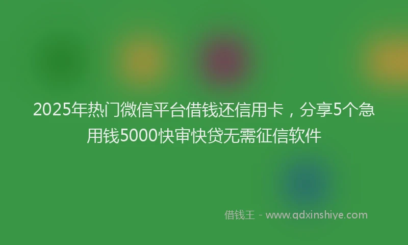 2025年热门微信平台借钱还信用卡，分享5个急用钱5000快审快贷无需征信软件