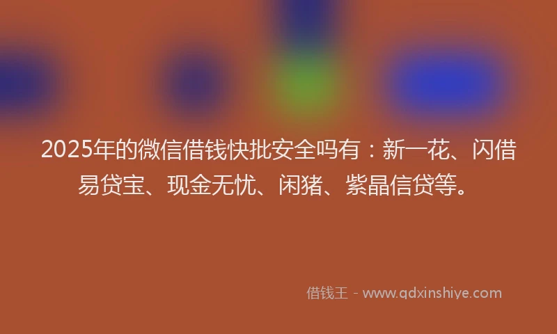 2025年的微信借钱快批安全吗有：新一花、闪借易贷宝、现金无忧、闲猪、紫晶信贷等。