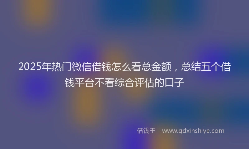 2025年热门微信借钱怎么看总金额，总结五个借钱平台不看综合评估的口子
