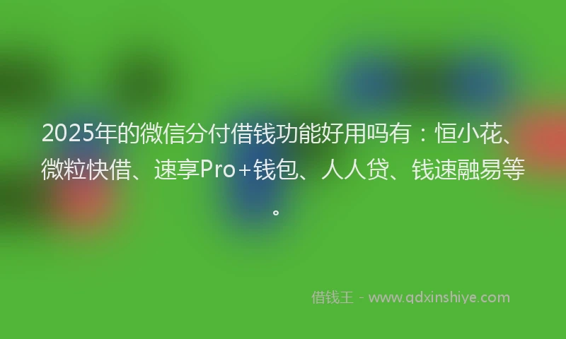2025年的微信分付借钱功能好用吗有：恒小花、微粒快借、速享Pro+钱包、人人贷、钱速融易等。