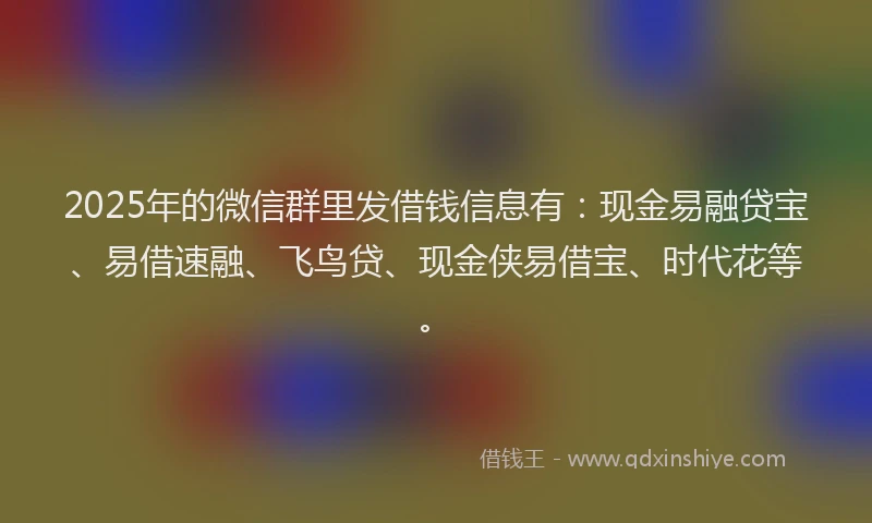 2025年的微信群里发借钱信息有：现金易融贷宝、易借速融、飞鸟贷、现金侠易借宝、时代花等。