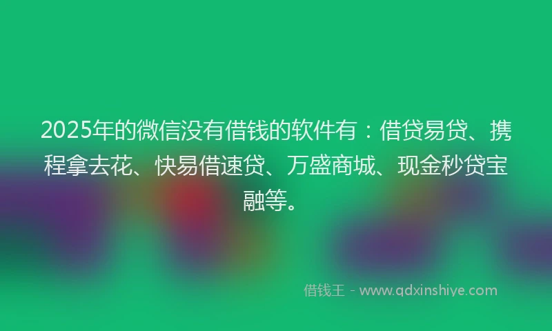 2025年的微信没有借钱的软件有：借贷易贷、携程拿去花、快易借速贷、万盛商城、现金秒贷宝融等。