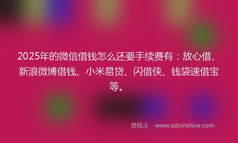 2025年的微信借钱怎么还要手续费有：放心借、新浪微博借钱、小米易贷、闪借侠、钱袋速借宝等。