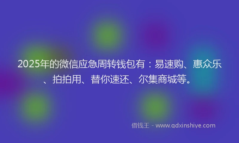 2025年的微信应急周转钱包有：易速购、惠众乐、拍拍用、替你速还、尔集商城等。